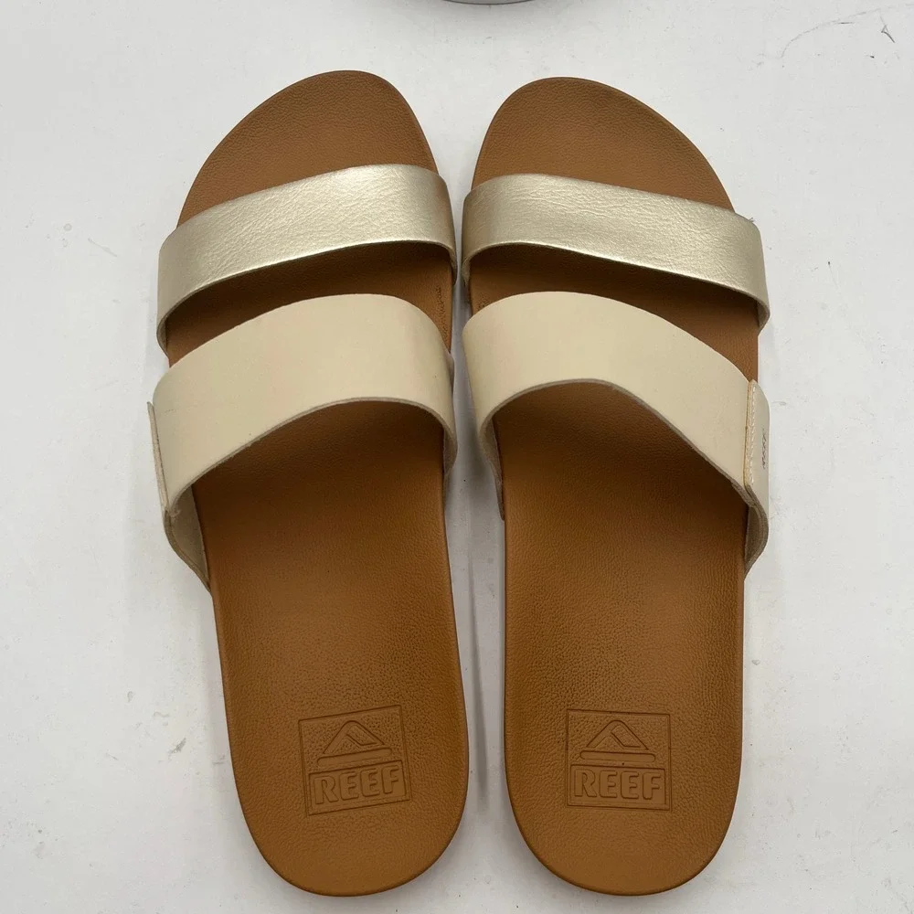 Reef Sandals Cushion Vista Metallic Gold Cream Straps Women 9.5